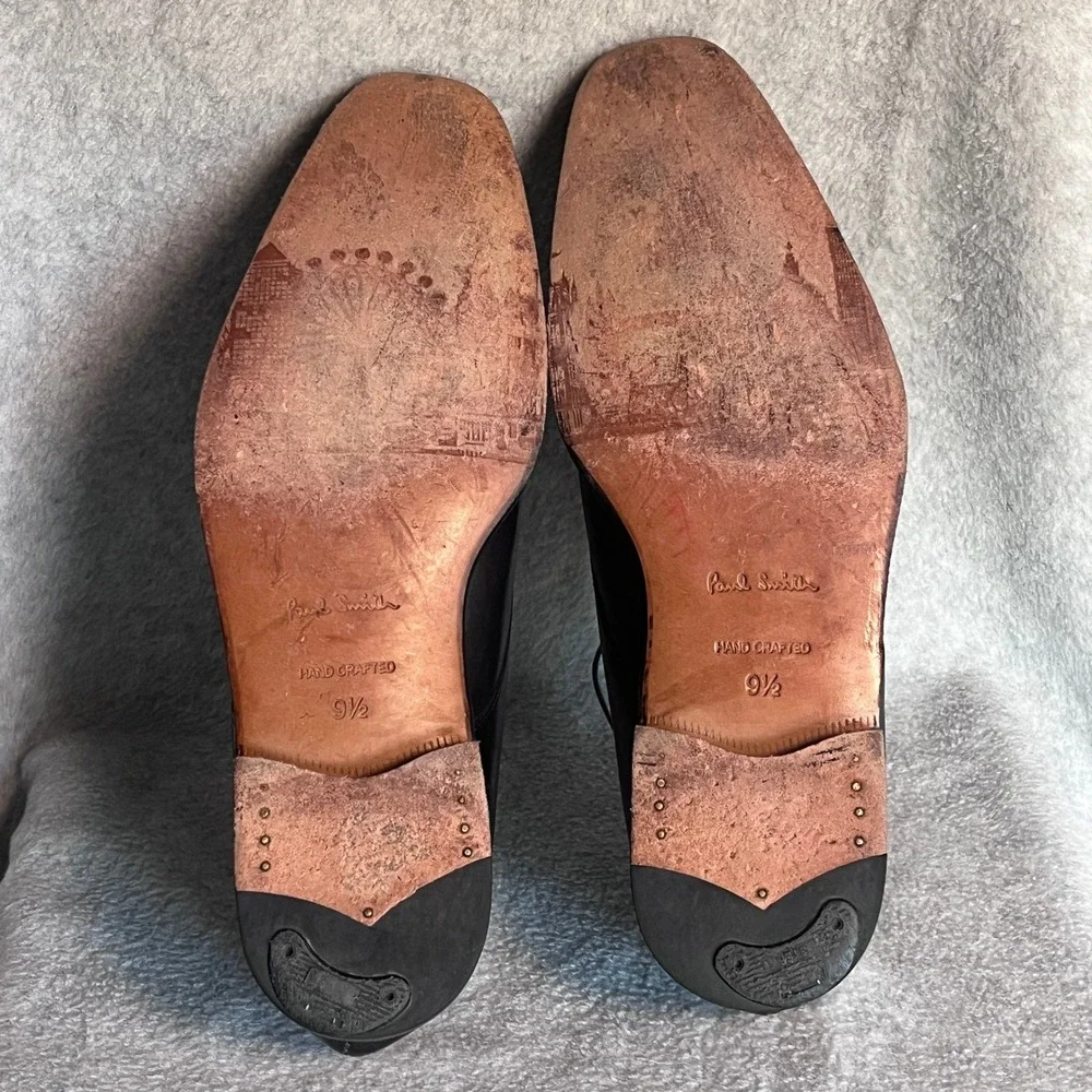 Paul Smith Mens Hand Crafted Black Leather Whipstitch Apron Toe Derby Shoes 9.5